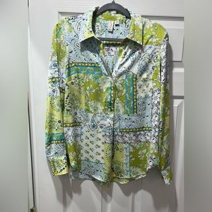 Women’s blouse Floral V neck Long Sleeve Tunic Blouse Medium Green, Wh…